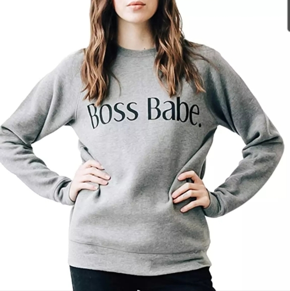 Brunette the Label Gray Boss Babe Crew Neck Pullover Sweatshirt S / M Oversized - Picture 1 of 7